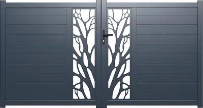 Produktbild von L.300 x H 179 cm LABRIT II schwenkbares halbperforiertes Aluminiumtor mit Design LABRIT II Set