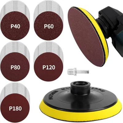 Produktbild von 125-mm-Schleifpads mit M14-Gewinde, 50 Stück Winkelschleifer-Schleifscheiben, 10 x 40/60/80/120/180 Körnungen zum Schleifen/Polieren/Entrosten – Toolive Schleifpad und Stützteller