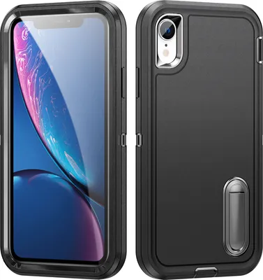 Immagine prodotto di Custodia per iPhone XR ibrida a tre strati robusta antiurto con supporto nero