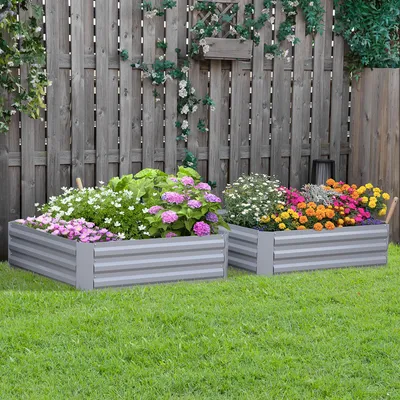 Produktbild von Sweiko Pflanzkasten, 2er-Set, Blumenkasten, offener Boden, Stahlrahmen, grau, (2 x) 100 x 100 x 30 cm