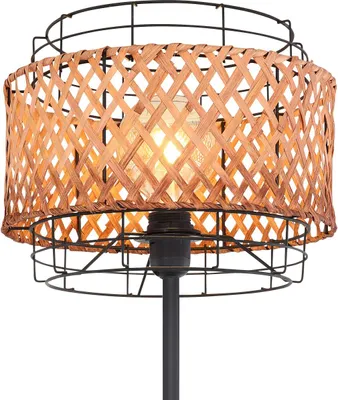 Produktbild von Globo Lighting Tischleuchte Holz schwarz, Textil grau, Wippschalter am Kabel, LxBxH: 400x150x500mm, exkl. 1x E27 60W 230V