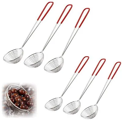 Produktbild von Ibenzoa® 6‑teiliges Edelstahl-Fondue-Siebe-Set mit Zubehör – 3×29,5×7,5 cm & 3×27×6,7 cm, Absei- und Schaumlöffel, zum Filtern & Servieren