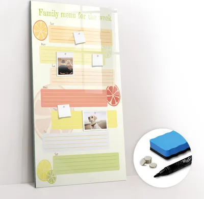 Produktbild von Magnetpinnwand Memoboard - Zubehörsatz - Schwarzer Marker + Schwamm + Magnete - 60 x 120 cm - Menüplaner