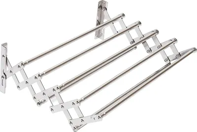 Image de Séchoir à linge pliable, fixation murale, 7 barres réglables, argent
