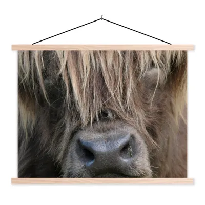 Produktbild von MuchoWow® Textilposter Schottischer Highlander - Braun - Nase 40x30 cm mit holzfarbenen Rahmen - Bilder