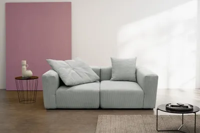 Produktbild von DOMO Collection Sofa 800011, Rechteckig, individuell kombinierbar, Cord 2er Couch, Couchgarnitur, 216 x 108 x 69 (BxTxH), hellgrau