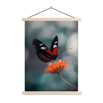 Produktbild von MuchoWow® Textilposter Schmetterling - Blume - Insekt 60x80 cm mit holzfarbenen Rahmen - Wandbild