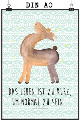 Produktbild von Mr. & Mrs. Panda Bild Lama Stolz DIN A0 - Aztekenblau - Geschenk, Lamas, kunstdruck poster, drucke, Hippie, Anders, Wandbild, Deko, Plakat, Familie, Freundinnen, Family