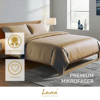 Produktbild von Lavea® Bettwäsche aus Mikrofaser – Bettwäsche-Set mit 2 Bettbezüge 135x200 cm, 2 Kissenbezüge 80x80 cm, weich, atmungsaktiv, hypoallergen - Sand