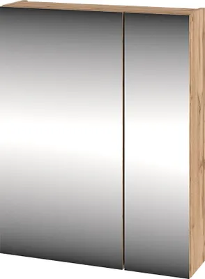 Produktbild von Badezimmer Spiegelschrank mit 60 cm Breite in Eiche, 2-türig mit Steckdose & Schalter - CALURI-140