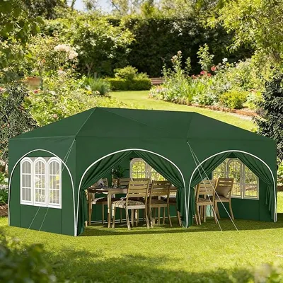 Image de Pavillon 3x6 mètres, imperméable, stable et résistant aux intempéries – Tente pliante et pavillon de jardin avec structure en acier et parois latérales, tente pop-up avec protection UV 50+ – Tente de réception et abri de terrasse autoportant
