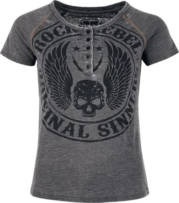 Produktbild von Rock Rebel by EMP Damen graues T-Shirt mit Frontprint und Knopfleiste XL