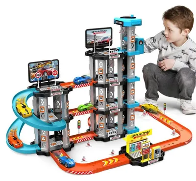 Produktbild von Garage Car Track Playset,Parkhausspielzeug,Interaktives Fahrzeugrennen Ramp Spiel, Set fuer Auto,Versammlung, Vorschule Bildungsverkehrsspiel,Gruen
