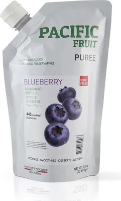 Produktbild von Pacific Fruit Püree Blaubeere 1kg zu 100% aus echten Blaubeeren ohne Zusätze, Konservierungsmittel, Zuckerzusatz, frei von GVO, ideal für Blaubeeren Iced Matcha Latte, Cocktails, Gelato & Desserts