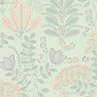 Immagine prodotto di Profhome 393493-GU Carta da parati floreale opaca verde chiaro rosa bianco 5,33 m2