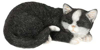 Schlafende Katze aus Kunststein, Polyresin, 11x29x18 cm, schwarz