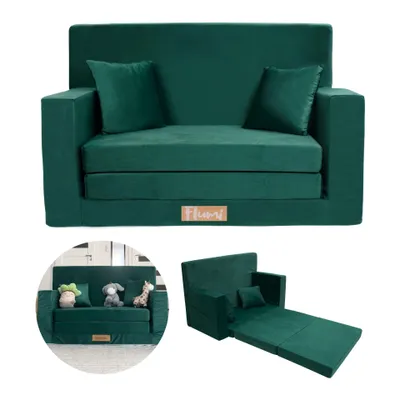 Zdjęcie produktu dla Flumi sofa dziecięca rozkładana piankowa z funkcją spania - butelkowa zieleń