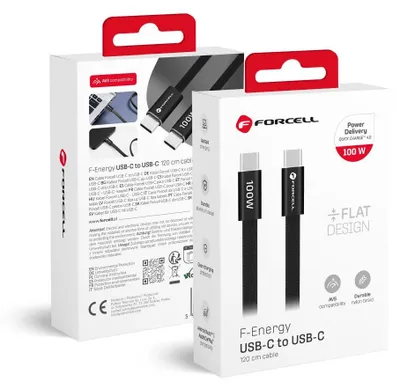 Image de Câble USB-C vers USB-C Forcell F-Energy QC4.0 PD 5 A 100 W Cafule plat 1,2 m CCFN23 noir