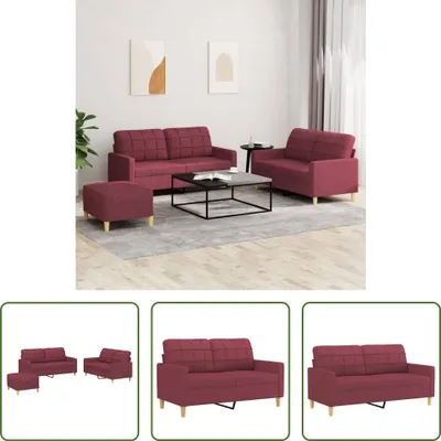 Produktbild von The Living Store 3-tlg. Sofagarnitur mit Kissen Weinrot Stoff