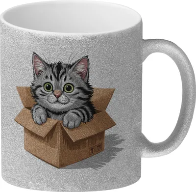 Produktbild von Katze im Karton Glitzer-Kaffeebecher für Katzenfans