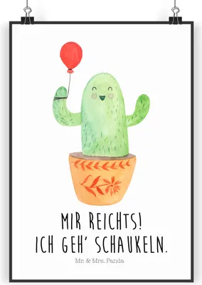 Produktbild von Mr. & Mrs. Panda Bild Kaktus Luftballon DIN A3 - Weiß - Geschenk, Kakteen, kunstdruck poster, Ausbildung, drucke, Stress, Freude, Neustart, Freundin, wanddeko, Wandbild