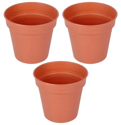 Image de Pots de fleurs pour jardin - Pots en plastique ronds - 15 cm - Lot de 3 - Marron