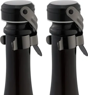 Imagen del producto de Tapones para champán y vino - 2 unidades, acero inoxidable. Tapones reutilizables para botellas de champán, que evitan fugas y conservan la frescura, ideales para Prosecco