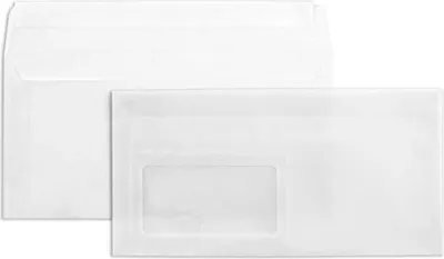 Produktbild von Transparente Briefumschläge - Weiß (Transparent-Weiß)110 x 220 mm (DIN Lang) | 90 g/qm Offset | Mit Fenster | Haftklebung | Gerade Klappe | 100 Stück