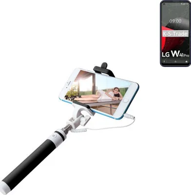 Produktbild von K-S-Trade Selfie Stick kompatibel mit LG Electronics W41 Pro Selfiestick kabelgebunden Monopod mit Kabel Stab Stange Selfportrait Handheldstick