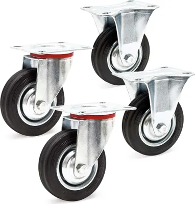 Produktbild von Wiltec Transportrollen Set 100mm 2x Lenkrolle ungebremst und 2x Bockrolle, mit Anbauplatte, 70kg pro Rad