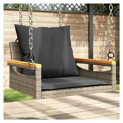 Produktbild von Hängesessel mit Kissen Grau 63x62x40 cm aus Poly Rattan für Garten und Balkon