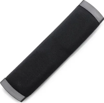 A product shot of a black headphone headband cushion with gray end caps on a white background.