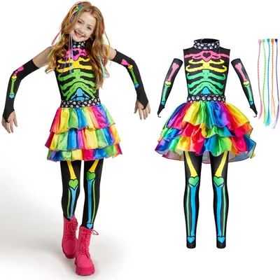 Obrázek produktu pro Dívčí kostým kostlivec deluxe pro halloweenské večírky a převlékání, velikost malá