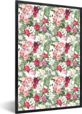 Produktbild von MuchoWow® MuchoWow® Gerahmtes Poster Rosen - Muster - Pastell 40x60 cm - Poster mit zchwarzem Bilderrahmen - Papierdruck - Wandbilder