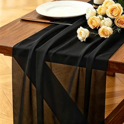 Immagine prodotto di Runner da tavolo in chiffon, nero, 77x300 cm, per la decorazione della tavola