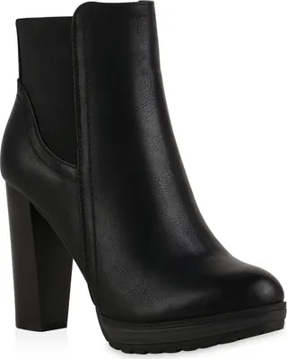 Produktbild von Mytrendshoe Damen Ankle Boots Plateau Stiefeletten Zipper 78971, Farbe: Schwarz, Größe: 38