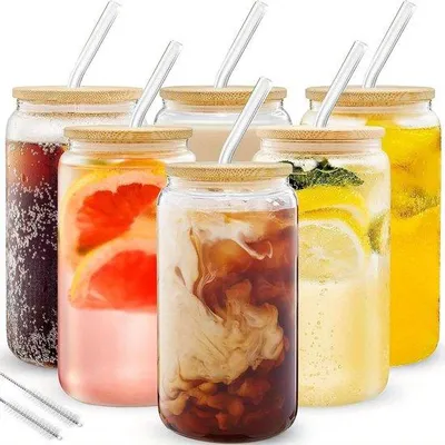 Productafbeelding van Famanu longdrinkglazen met deksel en rietje - 6 stuks