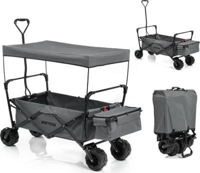 Obrázek produktu pro Přepravní vozík Meteor XR-100, ruční vozík, skládací vozík, zahradní vozík, plážový vozík, přepravní vozík s ochrannou střechou, nákupní vozík, šedý