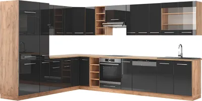 Produktbild von Eckküche Vicco Fame-Line Anthrazit Hochglanz/Goldkraft Eiche 347 x 60 cm , AP Eiche, Model 47336