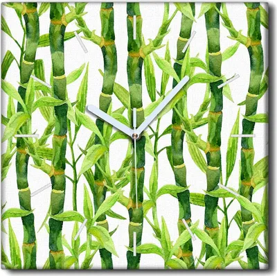 Produktbild von Coloray Uhr auf Leinwand 30x30 cm Wand Uhr Dekoration Wohnzimmer Segeltuch weiße Zeiger -Natur Aquarelle Bambus