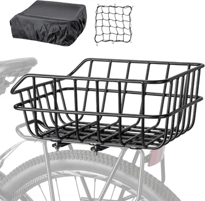 Produktbild von Fahrradkorb hinten 18 l, Gepäckträger, Tragkraft bis 25 kg, schwarz, mit Netz und Abdeckung, für Einkäufe