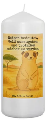 Produktbild von Mr. & Mrs. Panda Kerze Erdmännchen Design 19 x 8 cm - Weiß - Geschenk, Reisen, Wildtiere, Erinnerungslicht, Blockkerze, Roadtrip, Afrika, Spruch, Stumpenkerze, Bedruckte