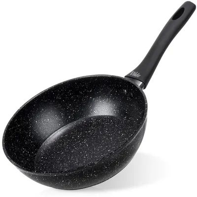 Image de Poêle en granit - Poêle à frire - Aluminium - 24 cm - Compatible avec les plaques de cuisson à gaz et à induction - Noir