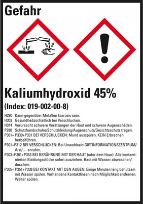 Produktbild von Dreifke® Aufkleber I GHS-Etikett Kaliumhydroxid 45%, GefStoffV/GHS/CLP, Folie...