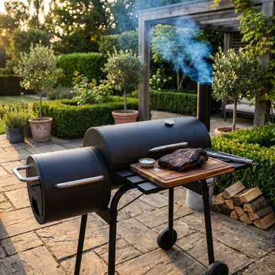 Immagine prodotto di Milani Home - barbecue a carbonella, acciaio, affumicatore da campeggio con ruote, nero