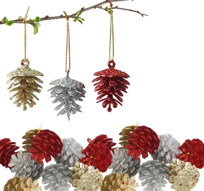 18er Set Christbaumschmuck Tannenzapfen Kunststoff Glitzer 3 Farben