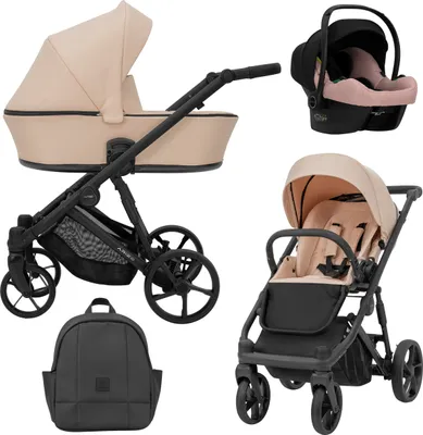 Produktbild von Kinderwagen ARIZO Sportwagen Babywagen Babyschale Komplettset Kinder Wagen Autositz Set 3 in 1 (Pink, Rahmenfarbe: Schwarz)