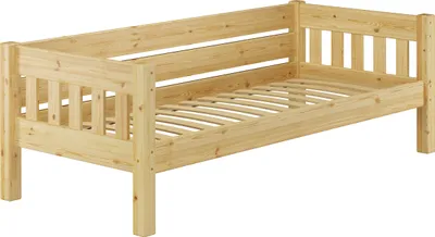 Produktbild von Kieferbett natur Einzelbett 90x200 Massivholz-Bettgestell Sofabett mit wählbarem Zubehör V-60.53-09Federleisten