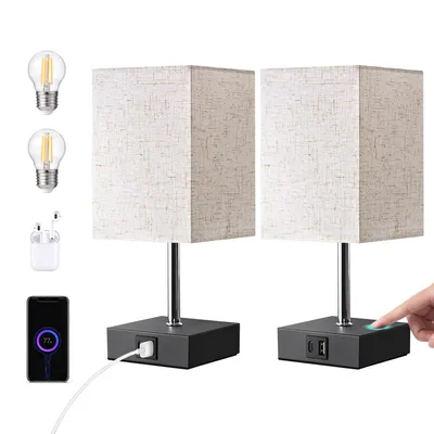 Zdjęcie produktu dla Lampa nocna LED EDISHINE z regulacją jasności za pomocą dotyku, zestaw 2 sztuk, nowoczesna lampa stołowa z funkcją ładowania, mała lampa, do sypialni, salonu, parapetu, na prezent