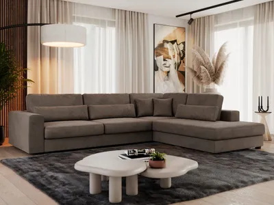 Produktbild von MKS MEBLE Ecksofa Sofa L-Form Grau Struktur, Wohnlandschaft L-Form, Couch L Form, Sofagarnitur Couchgarnitur Polsterecke, Breite: 316 cm - Savona L - Braun Velvet - Rechts